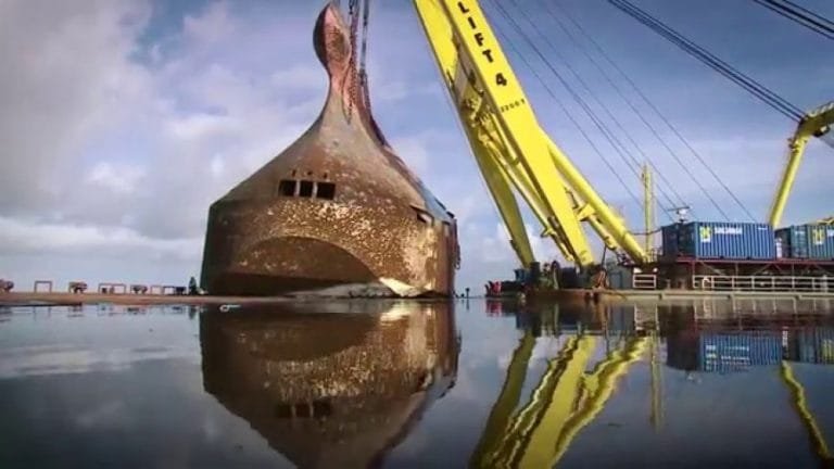 Massive sunken ship in Netherlands pulled from the bottom of the ocean ...