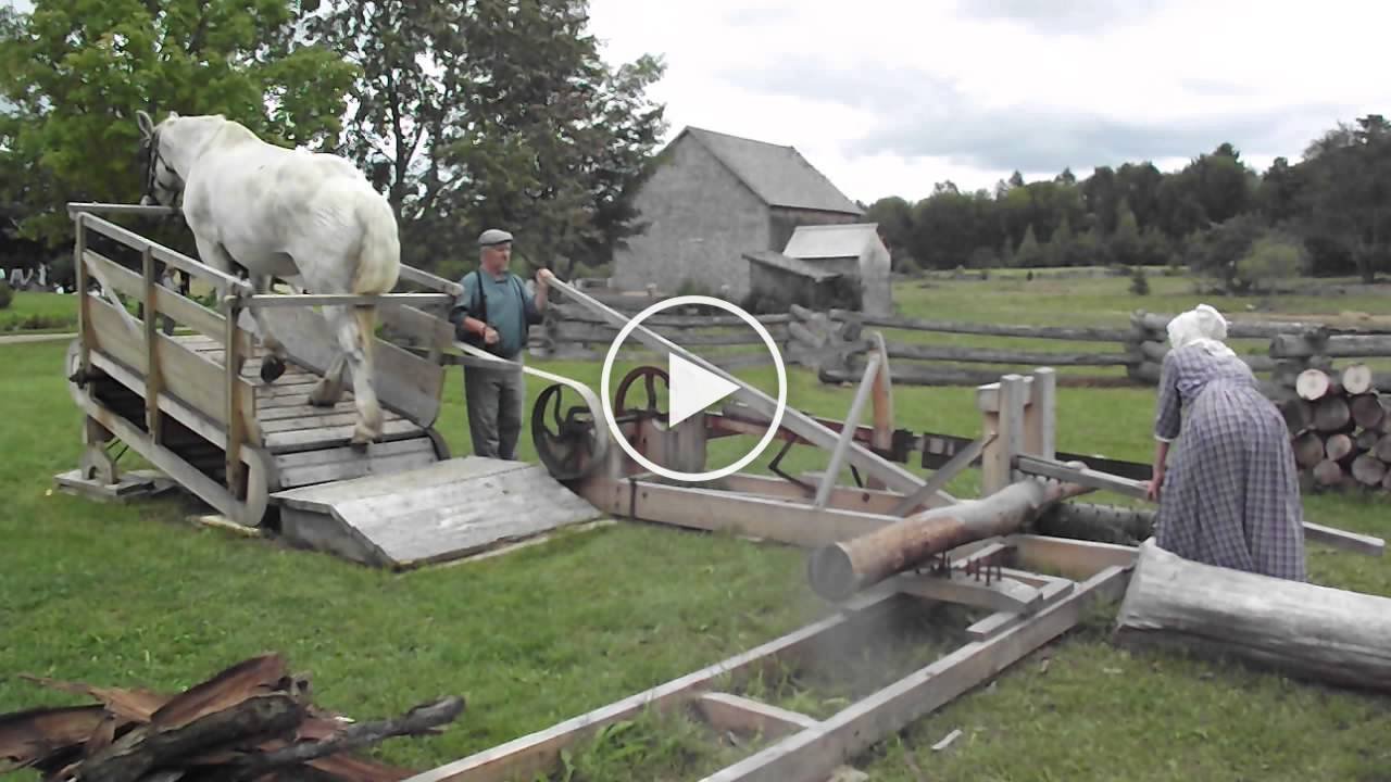 Historical saw mill powered by one horse Canvids